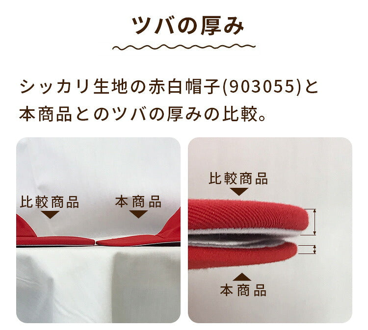 赤白帽子のツバの厚みの比較