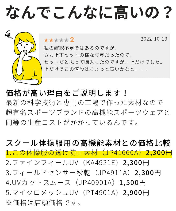 半袖体操服の価格についてのご案内