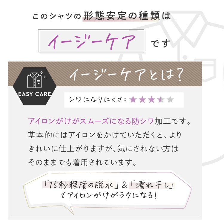 女子スクールシャツ半袖のイージーケアの説明図
