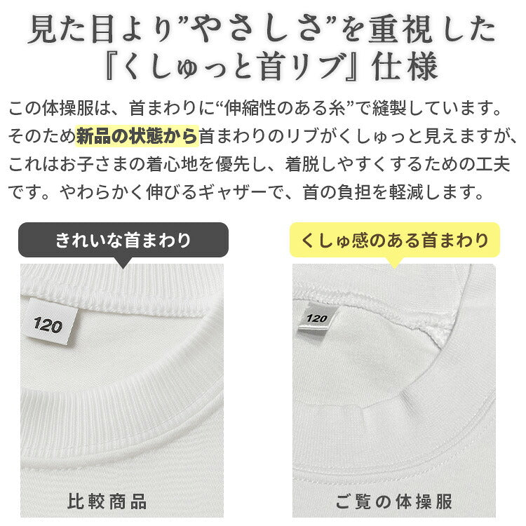 体操服 半袖の首まわりのリブの比較