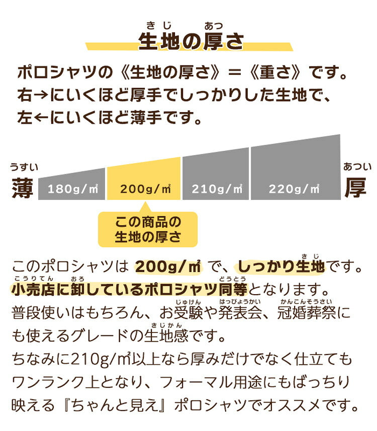 キッズ スクールポロシャツの生地の厚さの案内