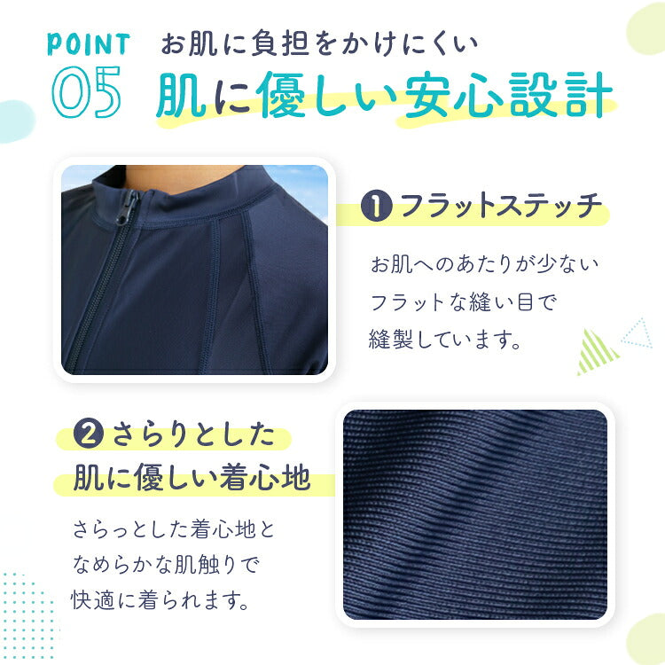 キッズ ラッシュガードの縫い目と生地のアップ