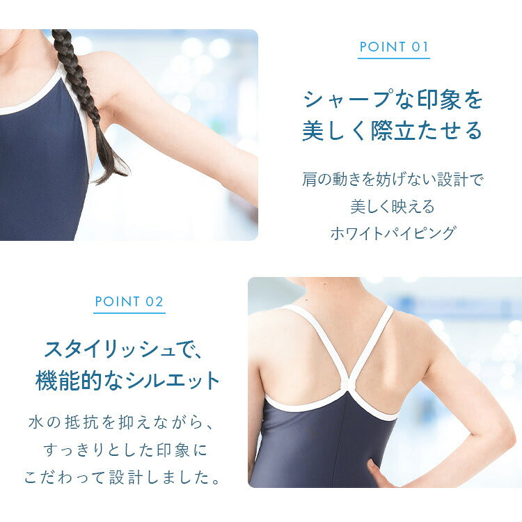 スクール水着の襟ぐりとレーサーバックの拡大