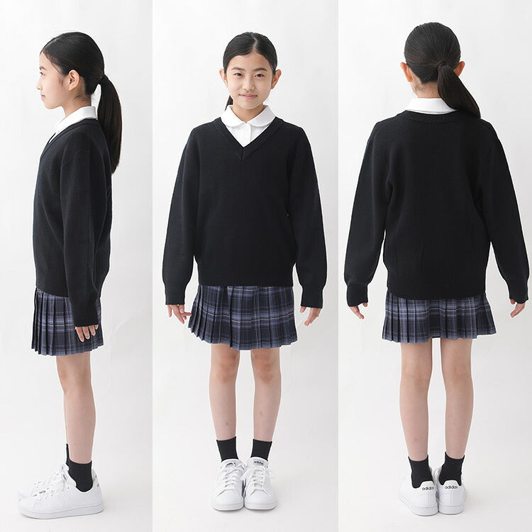 スクールセーターを着た女の子の横・正面・後ろ