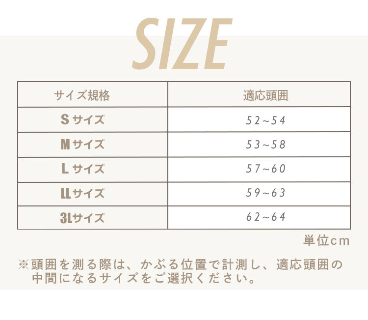赤白帽子のサイズ表