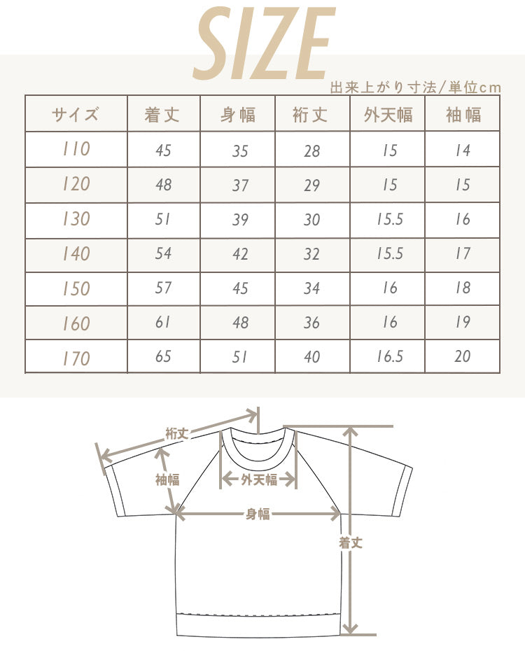 体操服 上下セットのシャツのサイズ表