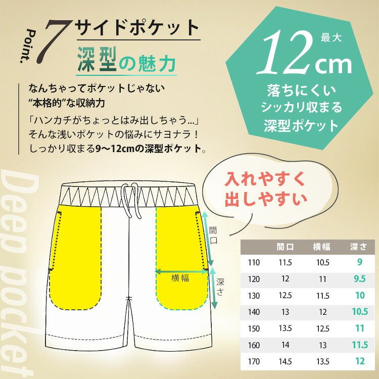 体操服 クォーターパンツの脇ポケットの深さの図